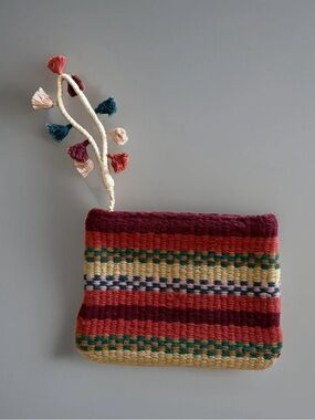 Jasper & Jeera Anthropologie Tassel Striped Zip Clutch Bag Purse Wool Blend